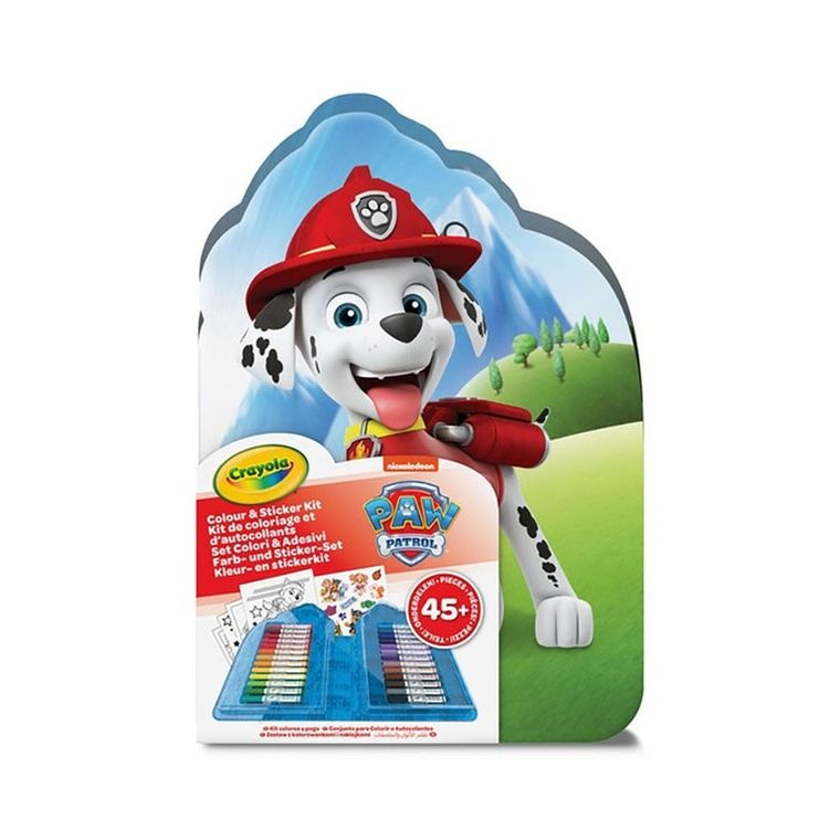 Crayola, Psi Patrol, zestaw artystyczny z kolorowankami, naklejkami i flamastrami, 47 elementów