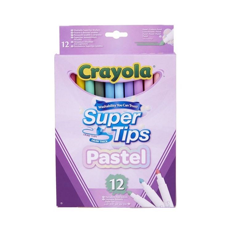 Crayola, Super Tips, flamastry zmywalne, pastelowe, 12 szt.