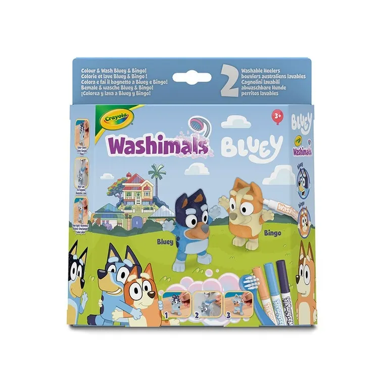 Crayola, Washimals, Bluey, figurki do kolorowania zmywalnymi flamastrami, 2 szt.