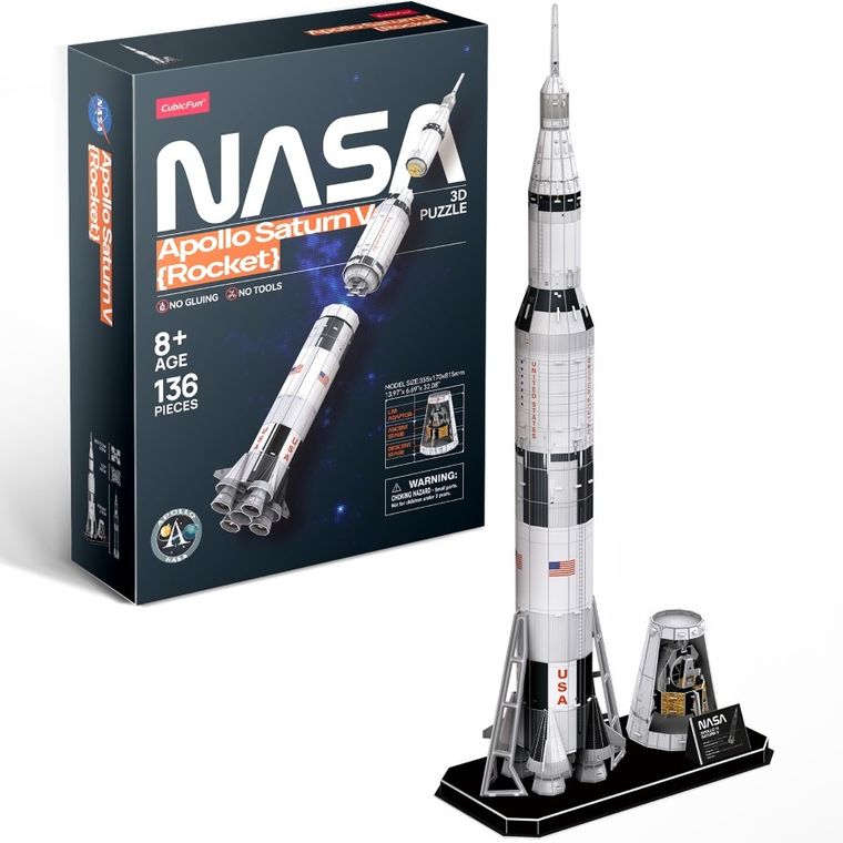 Cubic Fun, NASA, Apollo Saturn V Rocket, puzzle 3D, 136 elementów