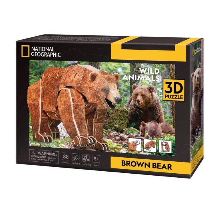 Cubic Fun, National Geographic, zagrożone zwierzęta, Niedźwiedź Brunatny, puzzle 3D, 77 elementów