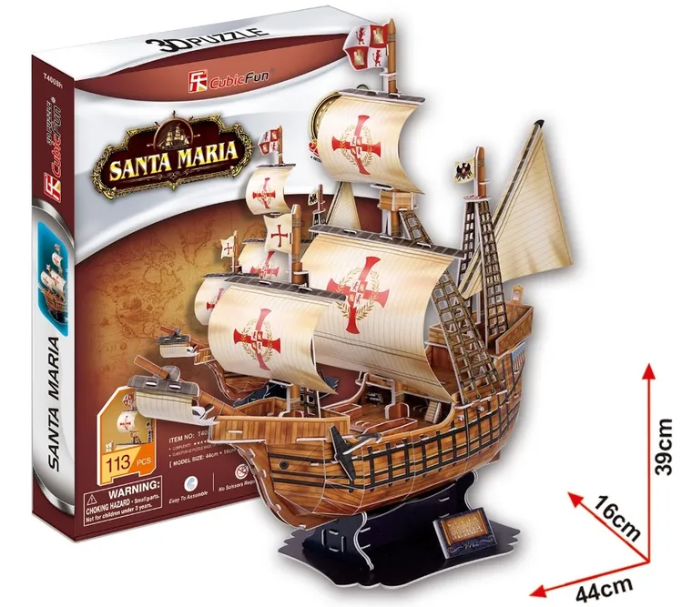 Cubic Fun, Żaglowiec Santa Maria, puzzle 3D, 113 elementów