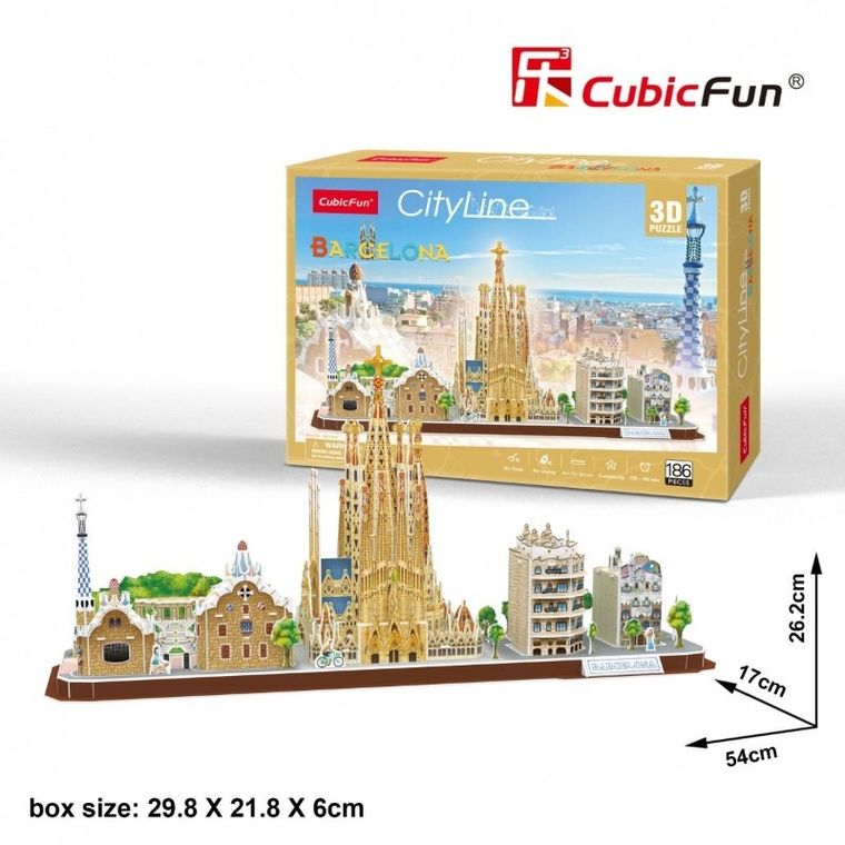 Cubicfun, City Line, Barcelona, puzzle 3D, 186 elementów