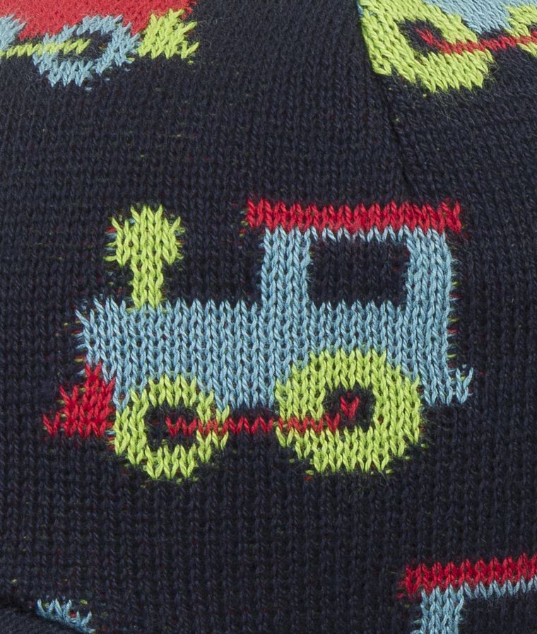 Czapka chłopięca, wiązana, granatowa, ciuchcie, Döll