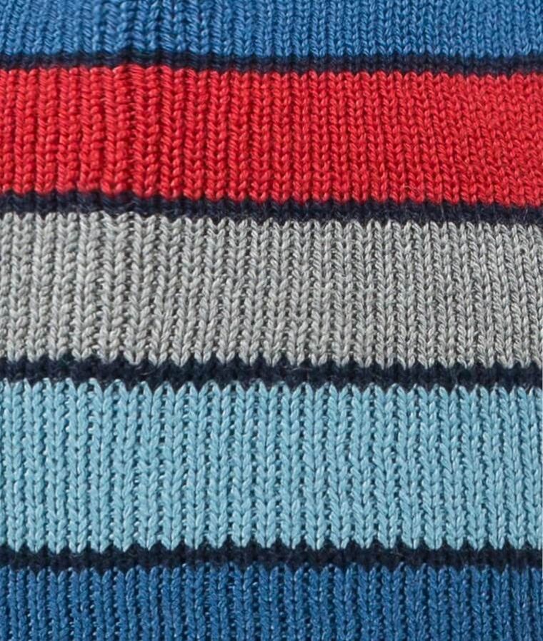 Czapka chłopięca z pomponem, niebieska, paski, Döll