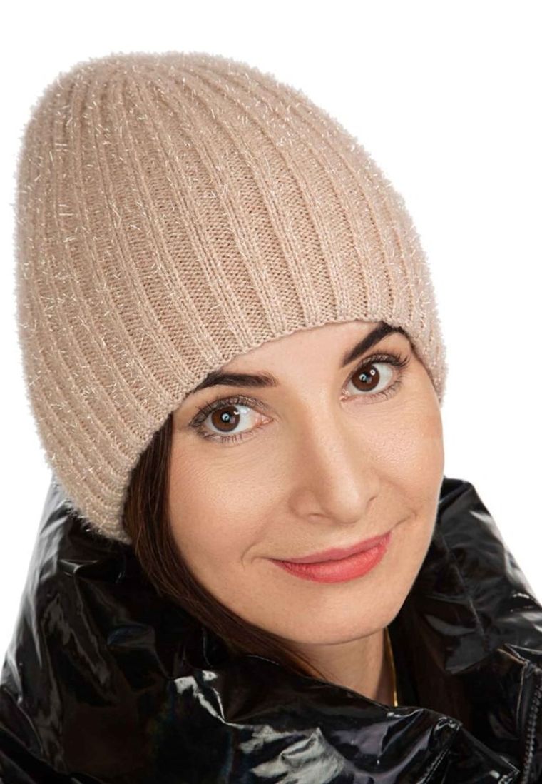 Czapka damska, beżowa, Ambra