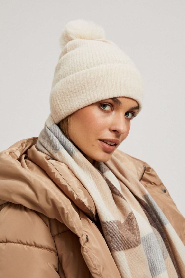 Czapka damska, beżowa, Moodo