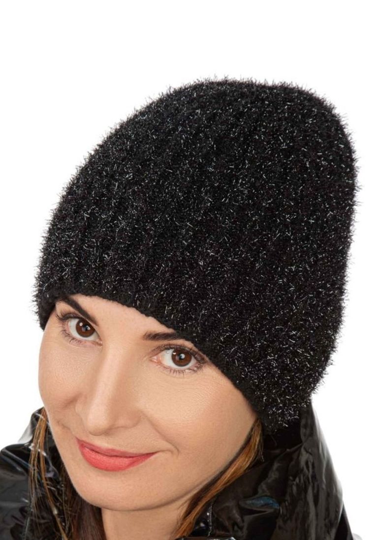 Czapka damska, czarna, Ambra