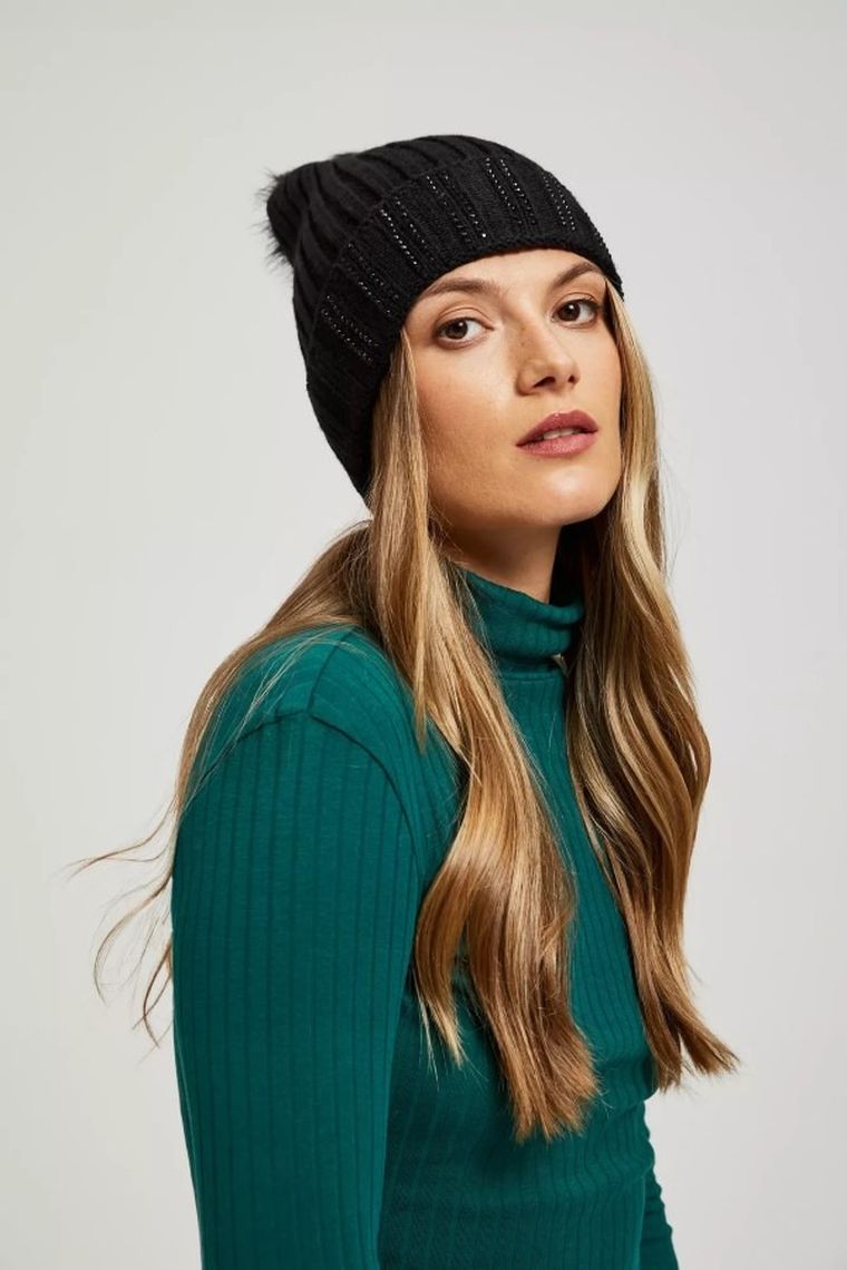 Czapka damska, czarna, Moodo