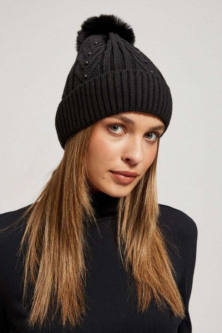 Czapka damska, czarna, Moodo