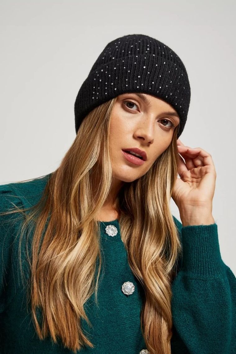 Czapka damska, czarna, Moodo