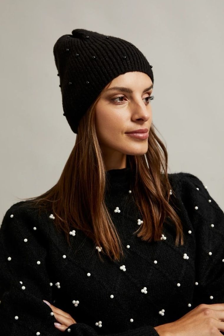 Czapka damska, czarna, Moodo