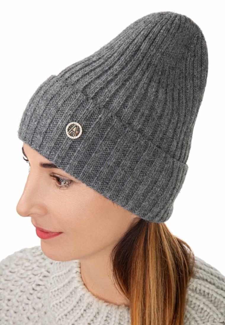 Czapka damska, szara, Ambra