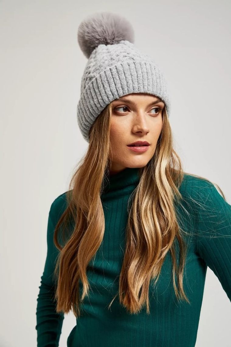 Czapka damska, szara, Moodo