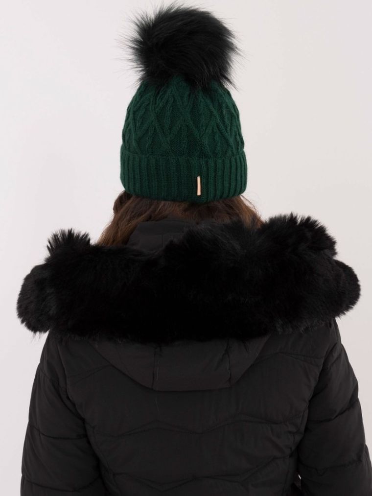 Czapka damska z wełną, zielona, Rue Paris