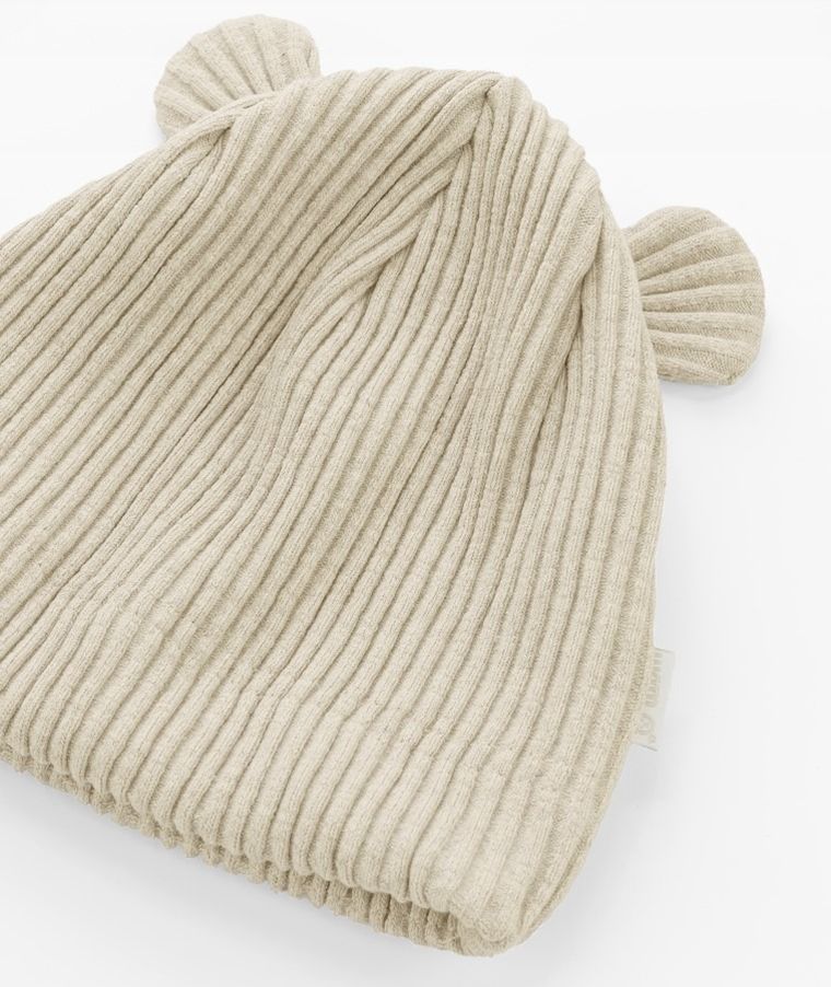 Czapka dziecięca, prążkowana, beżowa, Iltom