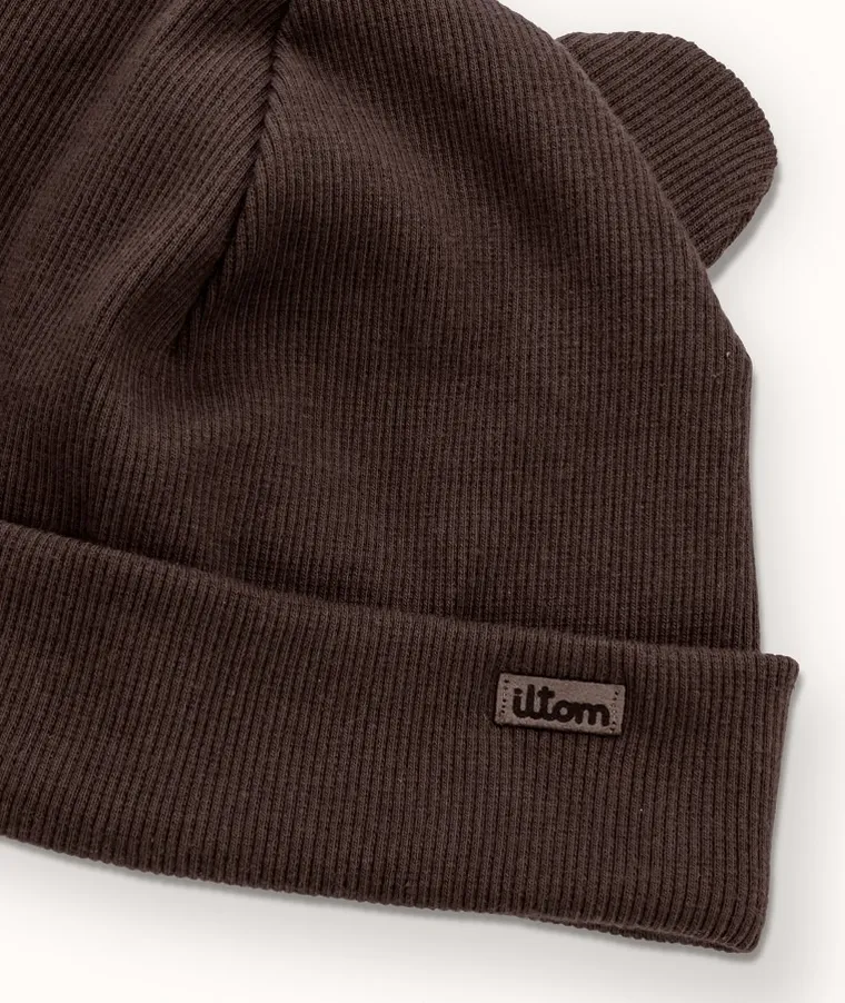 Czapka dziecięca, prążkowana, brązowa, Iltom
