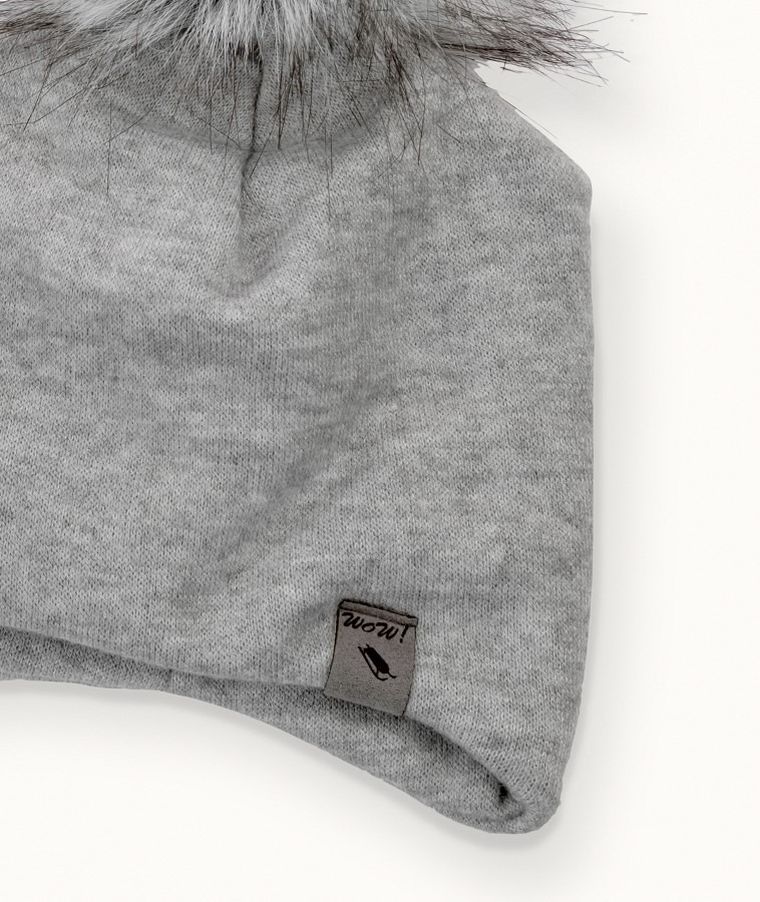 Czapka dziecięca z pomponem, szara, Iltom