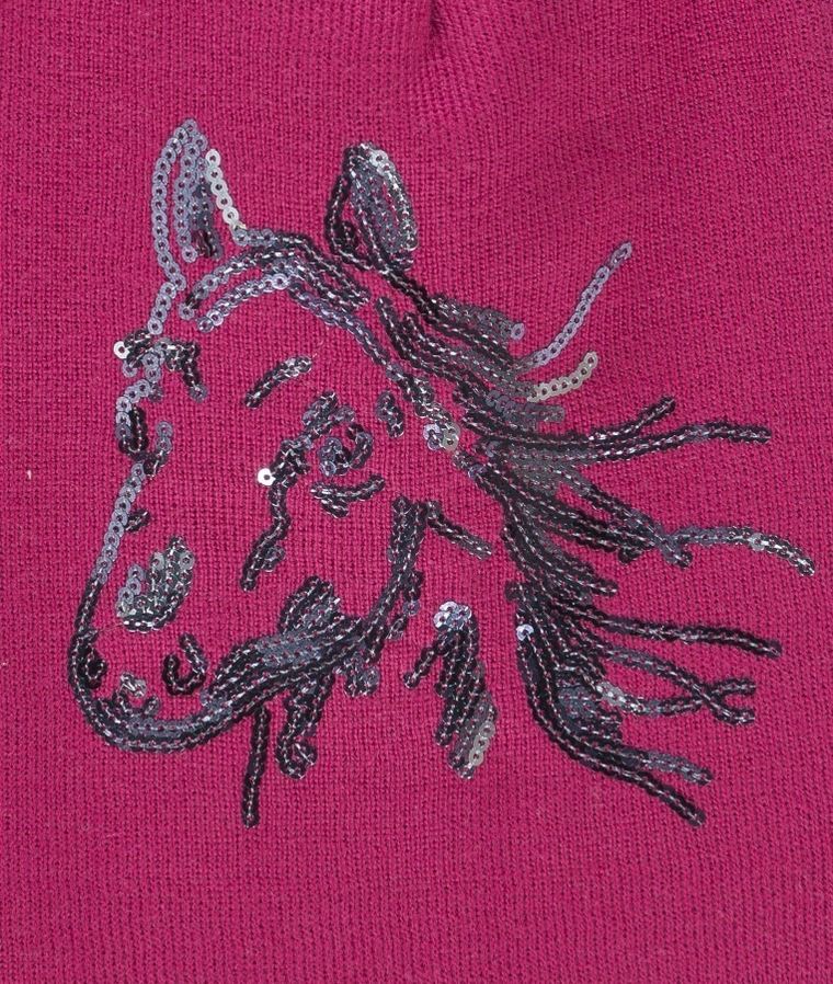 Czapka dziewczęca, ciemnoróżowa, koń, cekiny, Döll