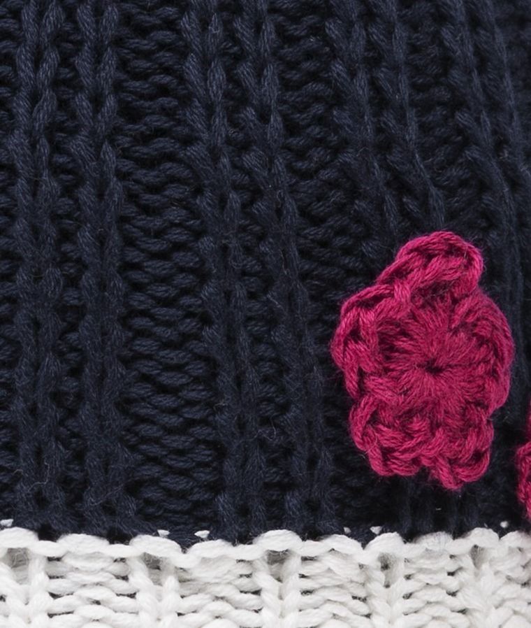 Czapka dziewczęca, granatowa, kwiatek, Döll