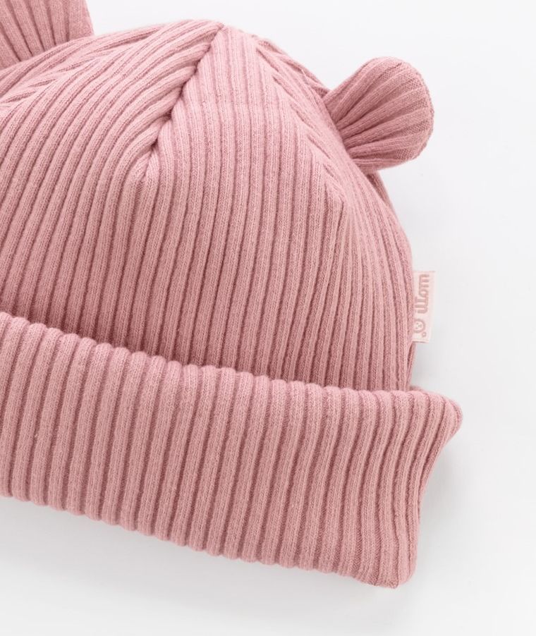 Czapka dziewczęca, prążkowana, różowa, Iltom