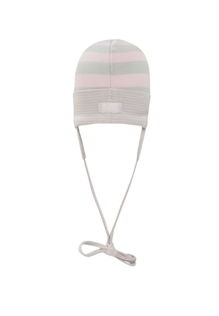 Czapka dziewczęca, różowo-szara, paski, Döll