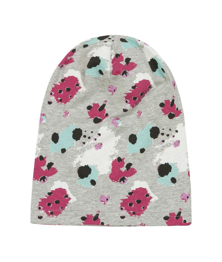 Czapka dziewczęca, szara, kolorowe wzory, Döll
