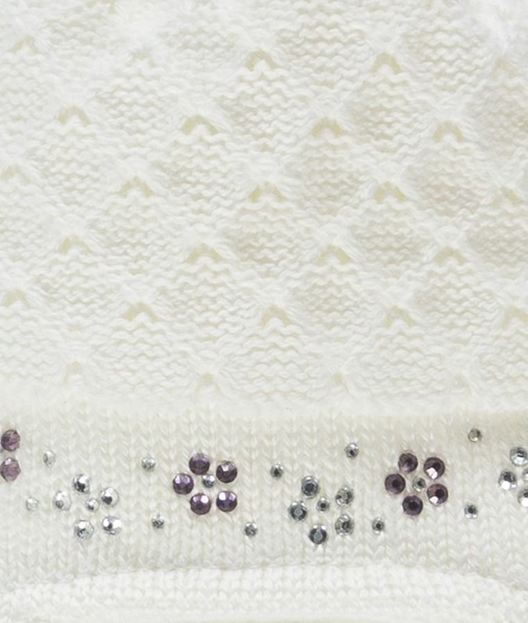 Czapka dziewczęca, wiązana, biała, dżety, Döll