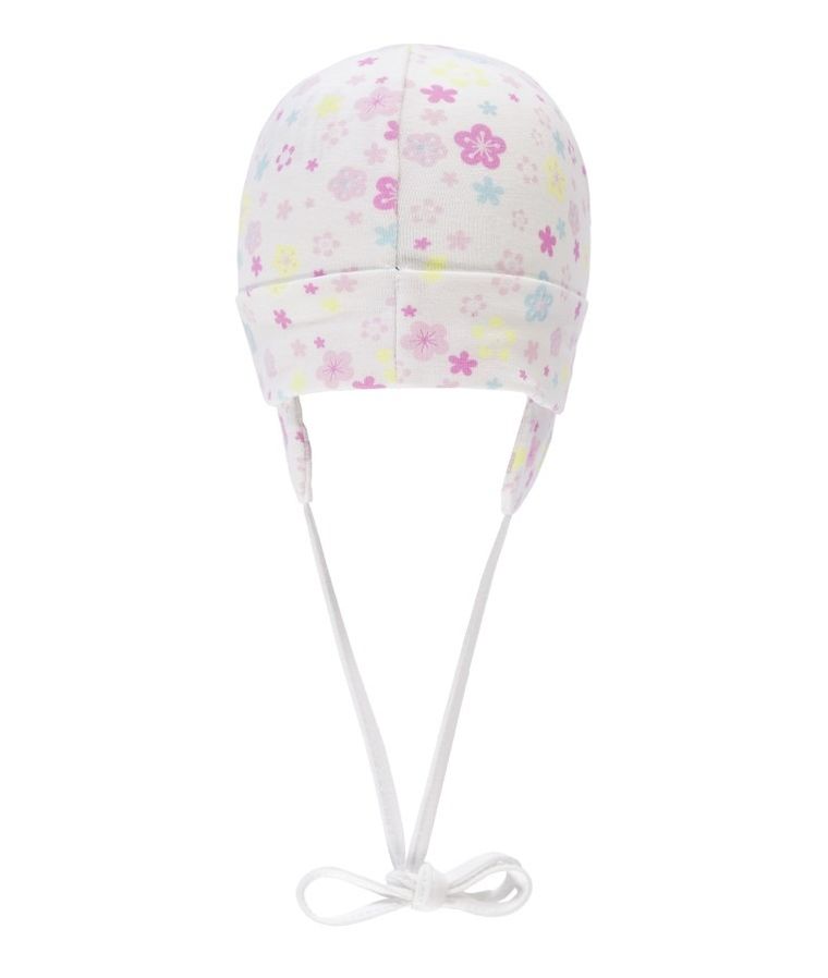 Czapka dziewczęca, wiązana, biała, kwiatki, Döll