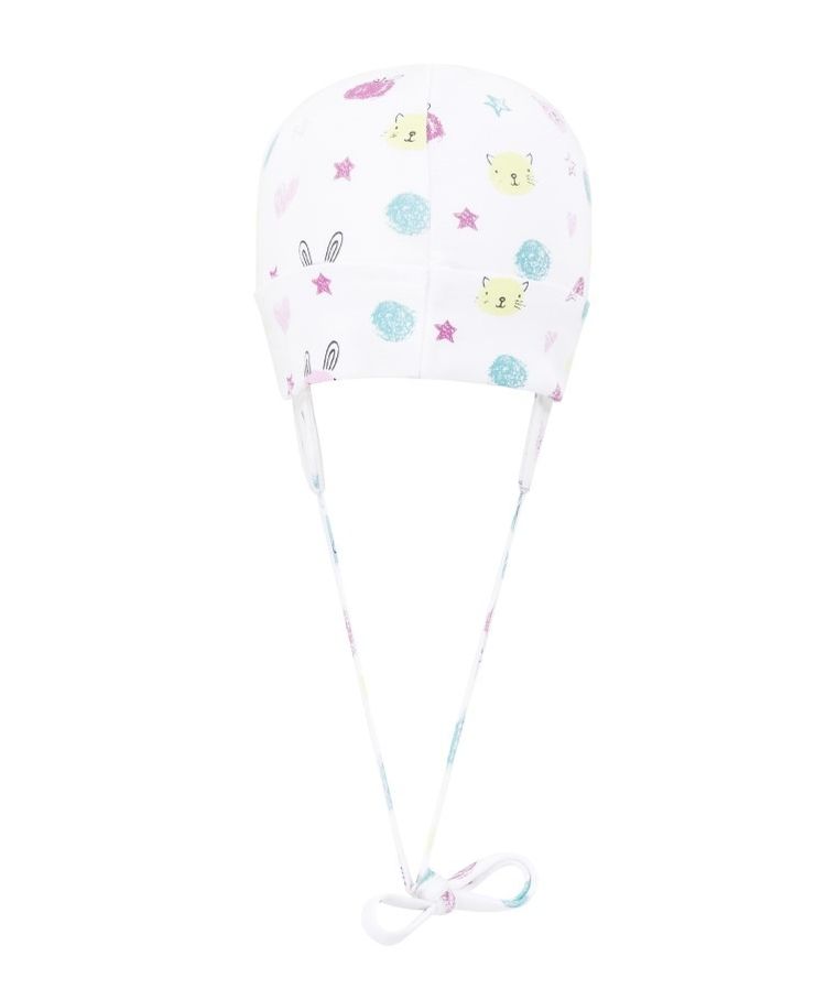 Czapka dziewczęca, wiązana, biała, zwierzątka, Döll