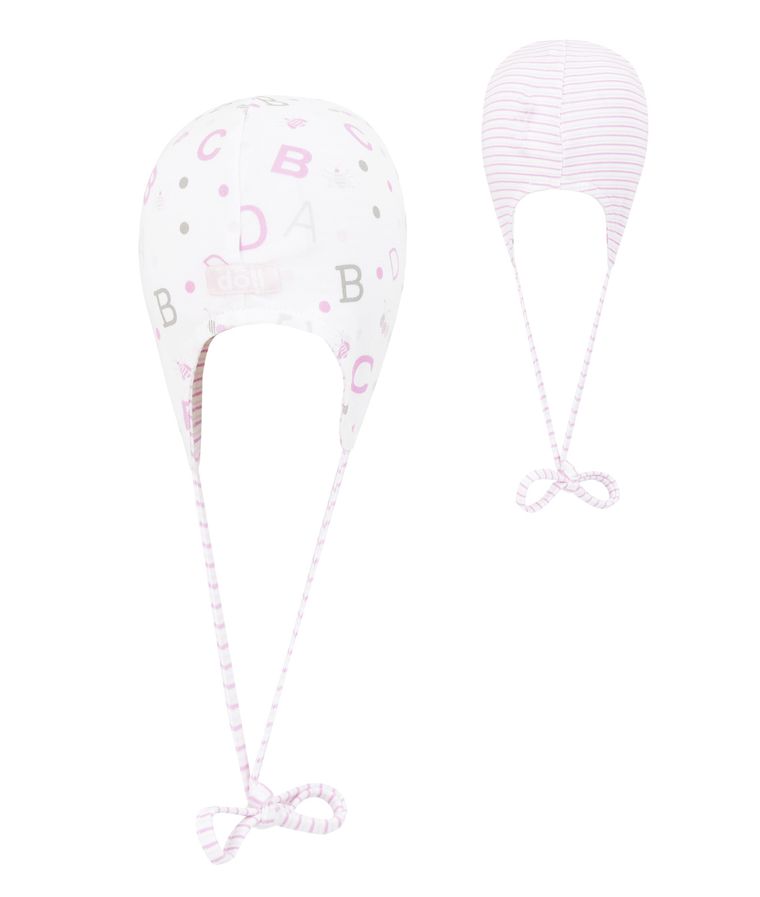 Czapka dziewczęca, wiązana, dwustronna, mix, literki, paski, Döll