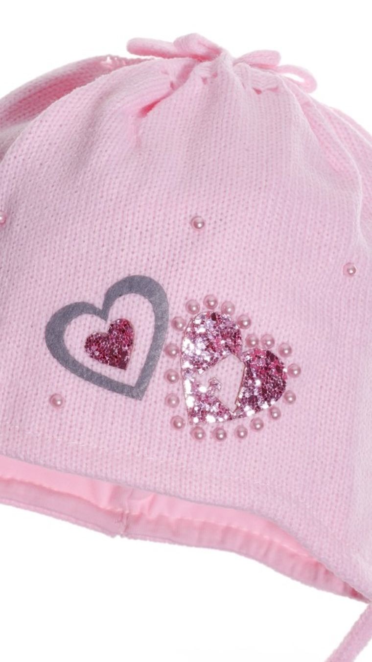 Czapka dziewczęca, wiązana, różowa, Ambra