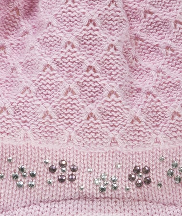 Czapka dziewczęca, wiązana, różowa, dżety, Döll