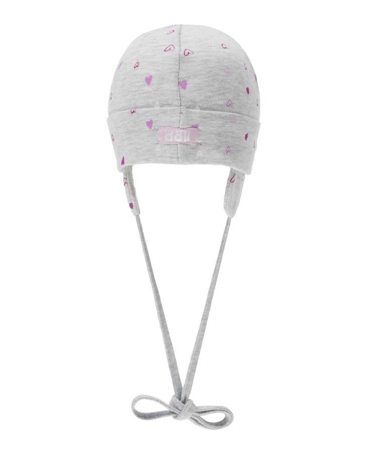 Czapka dziewczęca, wiązana, szara, serduszka, Döll
