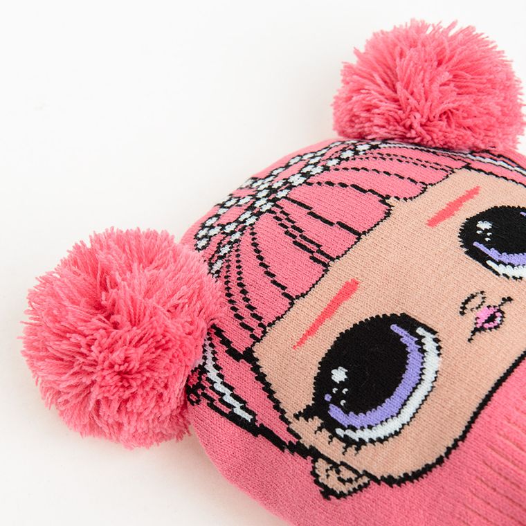 Czapka dziewczęca z pomponami, różowa, L.O.L. Surprise