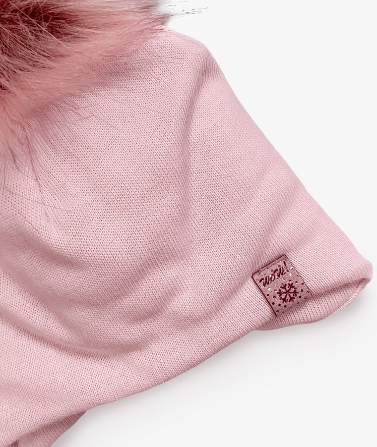 Czapka dziewczęca z pomponem, różowa, Iltom