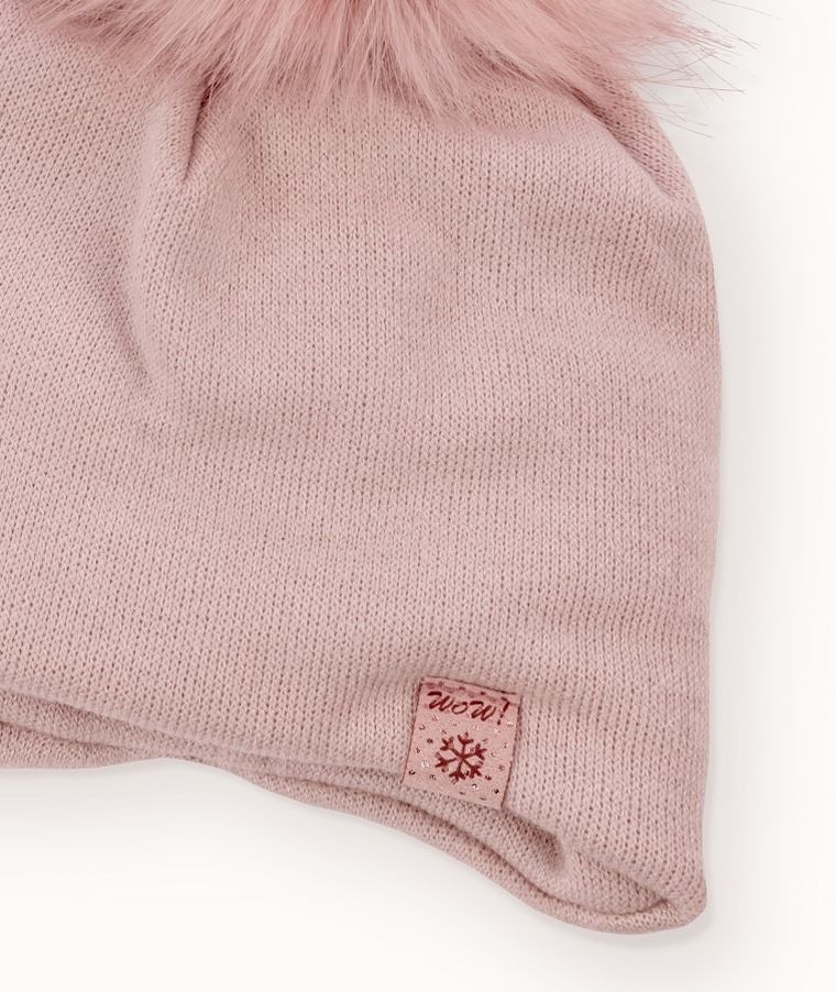 Czapka dziewczęca z pomponem, różowa, Iltom