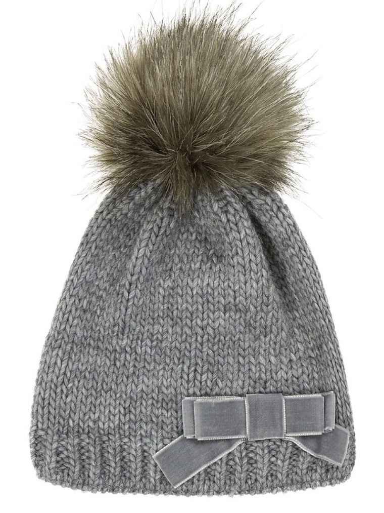 Czapka dziewczęca z pomponem, szara, Döll