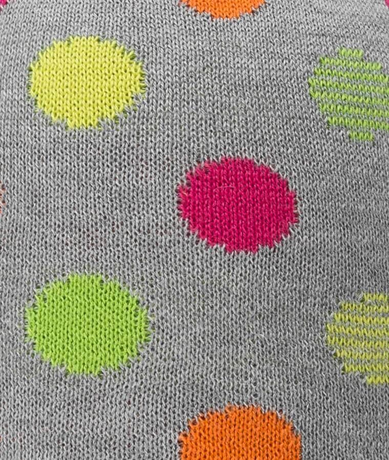 Czapka dziewczęca z pomponem, szara, grochy, Döll