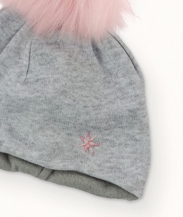 Czapka dziewczęca z pomponem, szara, Iltom