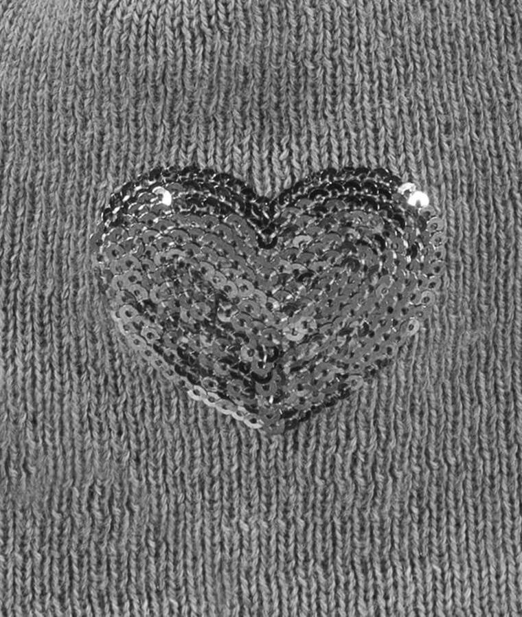 Czapka dziewczęca z pomponem, szara, serca, Döll