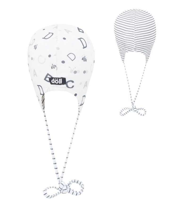 Czapka niemowlęca dwustronna, wiązana, biała, Döll