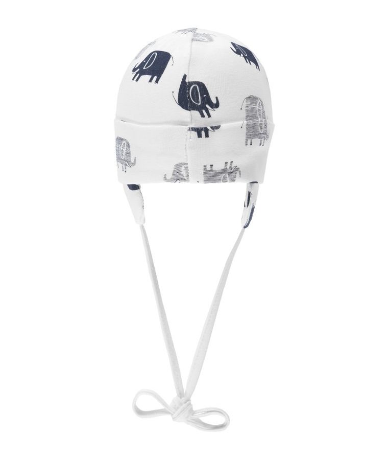 Czapka niemowlęca, wiązana, biała, słonie, Döll