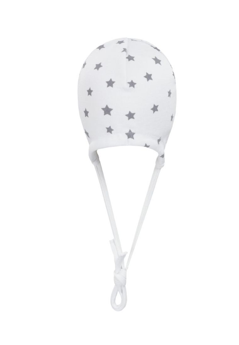 Czapka niemowlęca, wiązana, biała, szare gwiazdki, Döll