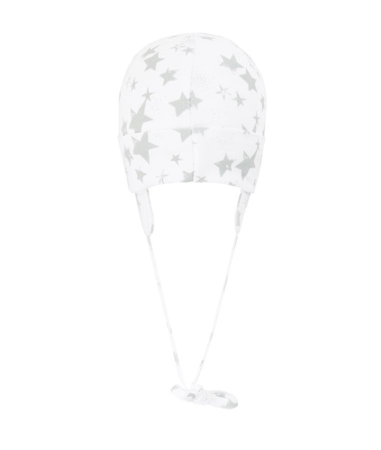 Czapka niemowlęca, wiązana, biała, szare gwiazdki, Döll