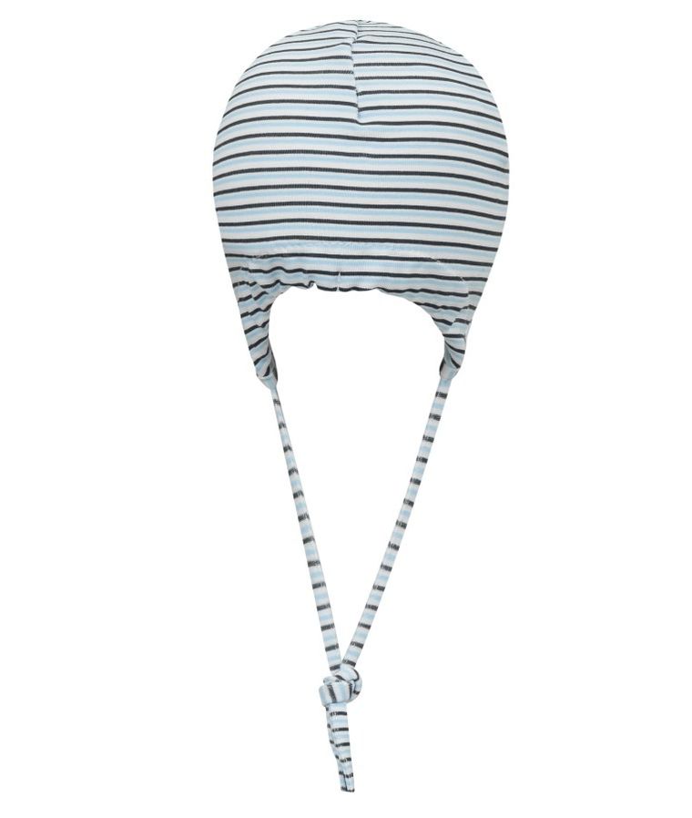 Czapka niemowlęca, wiązana, niebiesko-biała, paski, Döll