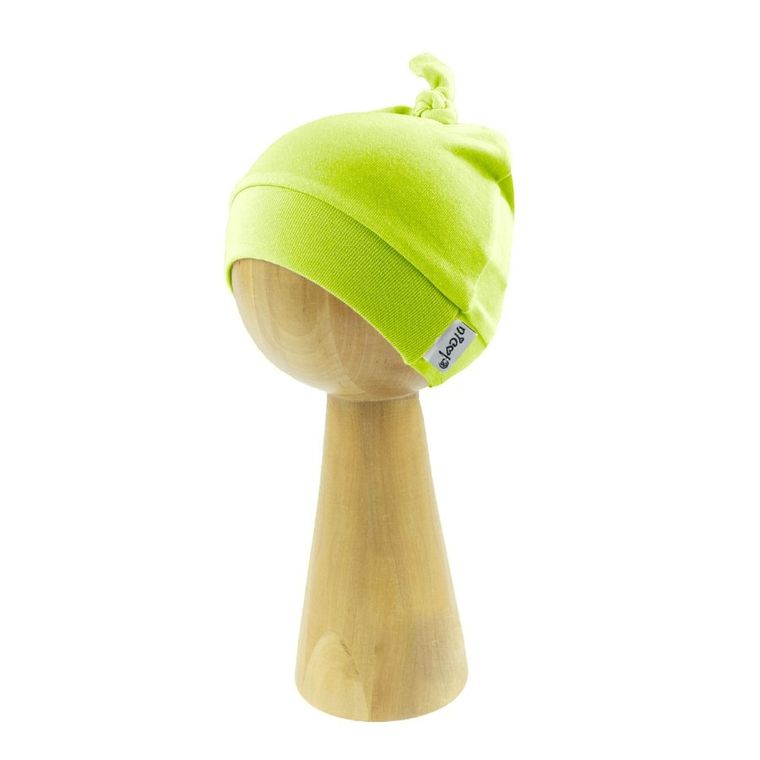 Czapka niemowlęca z supełkiem, limonkowa, Nicol