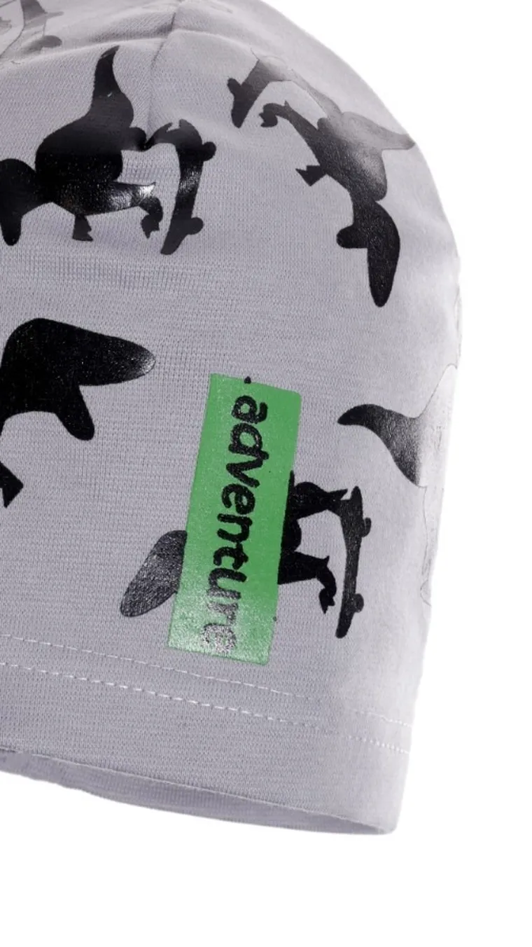Czapka wiosenna chłopięca, jasnoszara, dinozaury, Ambra