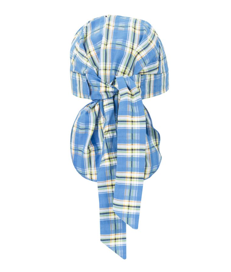 Czapka z chustką chłopięca, niebieska, kratka, Döll