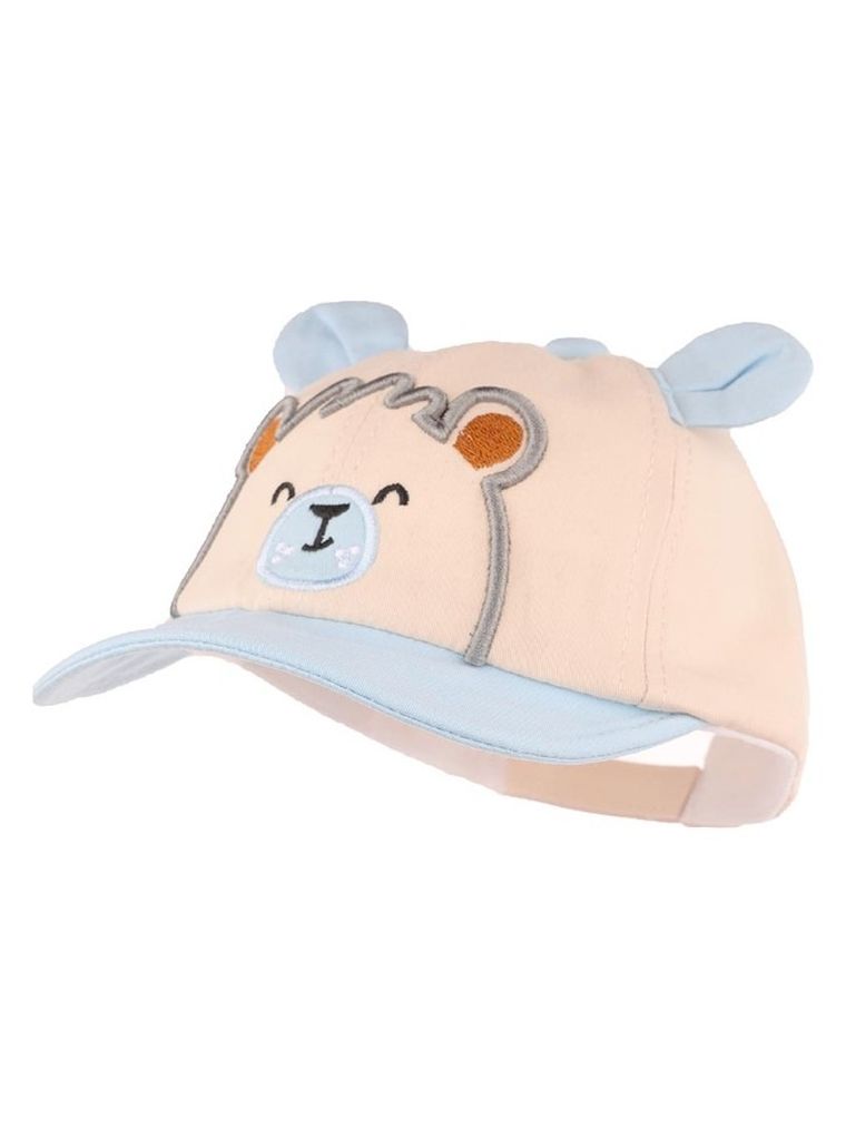 Czapka z daszkiem chłopięca, beżowo-niebieska, Ambra